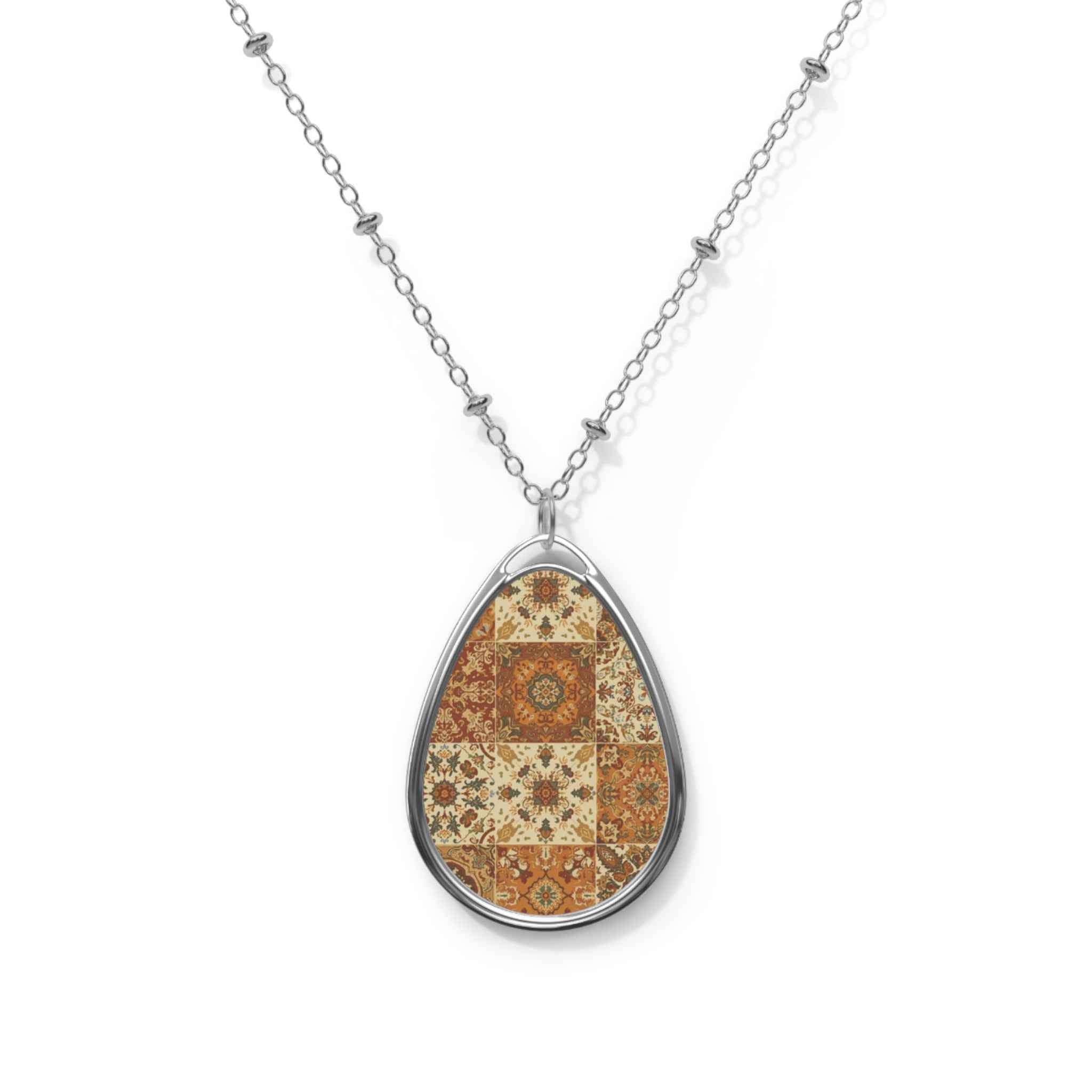 Bohemian Oval Necklace - Vintage Inspired Jewelry, Handmade Pendant, Artisan Gift, Layering Necklace, Boho Chic Accessory